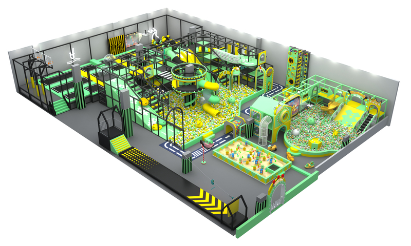 Green Themed Indoor Playground with Trampoline