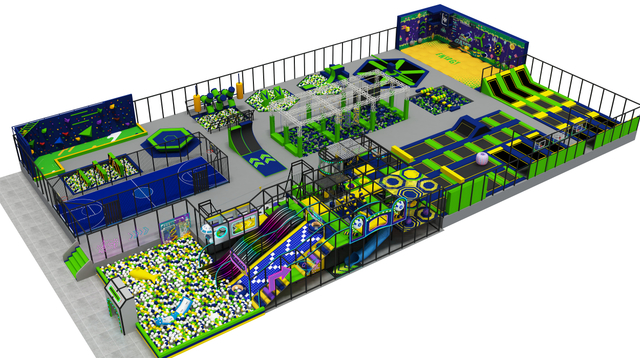 Green and Blue Color Combination Trampoline Park