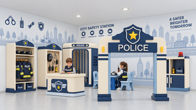 Popular Police Station Role Play House Compatible with Indoor Playground Setups