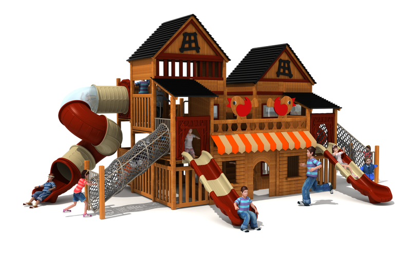Amusement Park Slide Equipment Wooden Outdoor Playground For Kids 