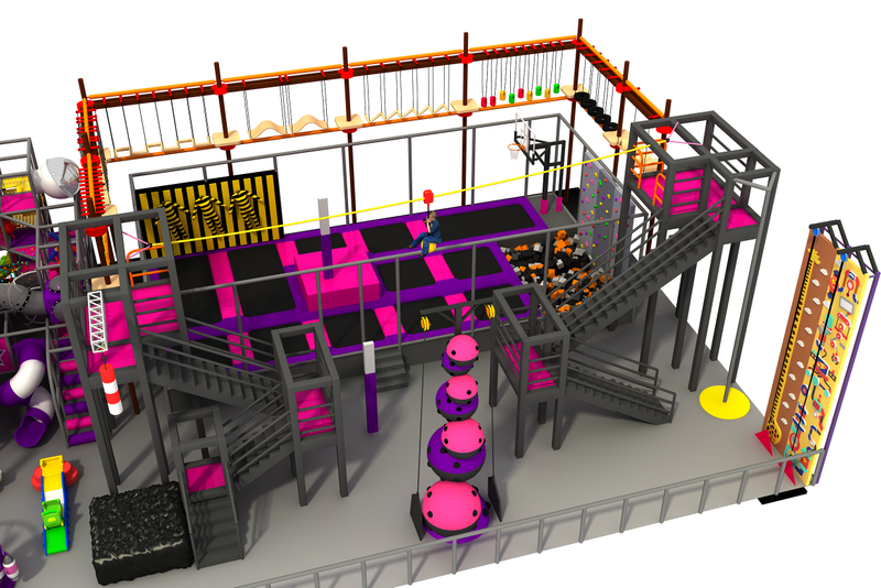Anti-skid Space Themed Indoor Playground with Trampoline